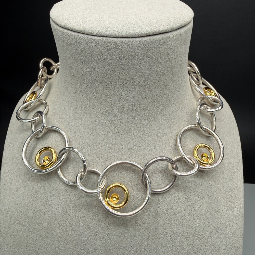 Best Circle Link Necklace Silver Gold Tone Modernist Geometric 17"